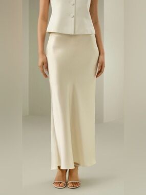 Lilysilk Classic Cream Silk Maxi Skirt